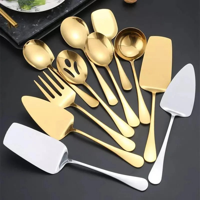 Kit Utensílios de Cozinha 6 Peças em Aço Inox Dourado Lenogue