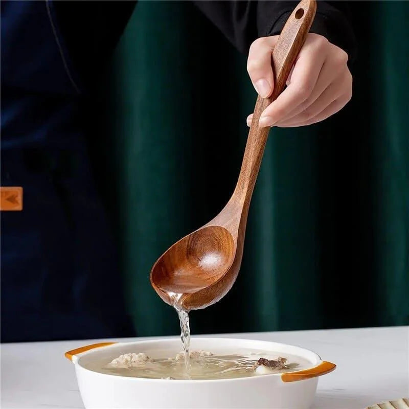 Kit Utensílios de Cozinha 7 Peças em Madeira Teca Lenogue (conj. Peças)