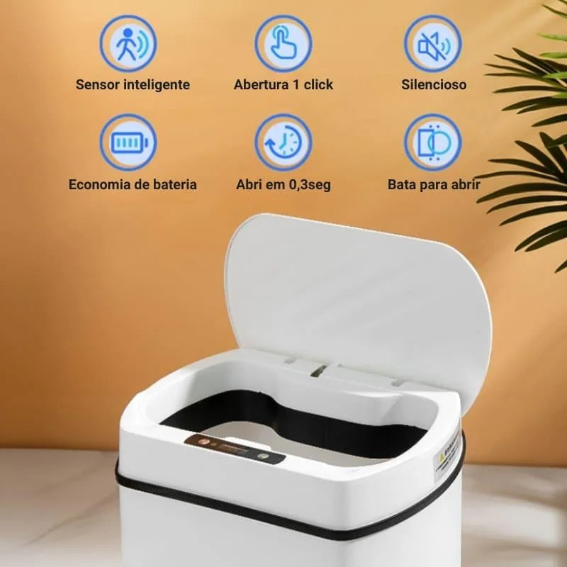 Lixeira Inteligente 15l com Sensor Automático para Banheiro e Cozinha Lenogue