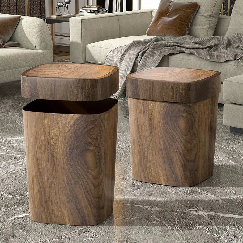 Lixeira Retrô com Textura de Madeira para Banheiro Lenogue