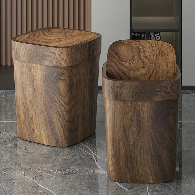 Lixeira Retrô com Textura de Madeira para Banheiro Lenogue