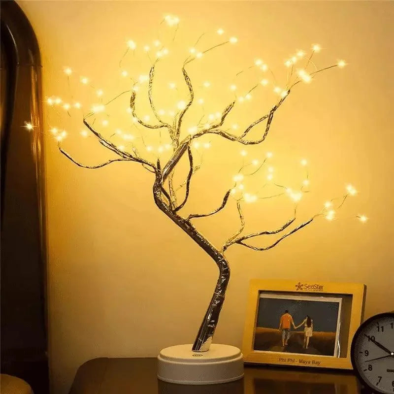 Luminária árvore de Led Decorativa para Quarto Sala e Mesa Lenogue Prata