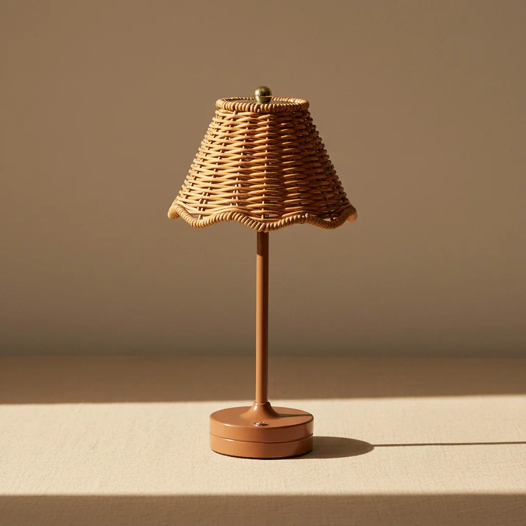 Luminária de Mesa Rattan Rotin sem Fio Brilho Ajustável Lenogue Marrom