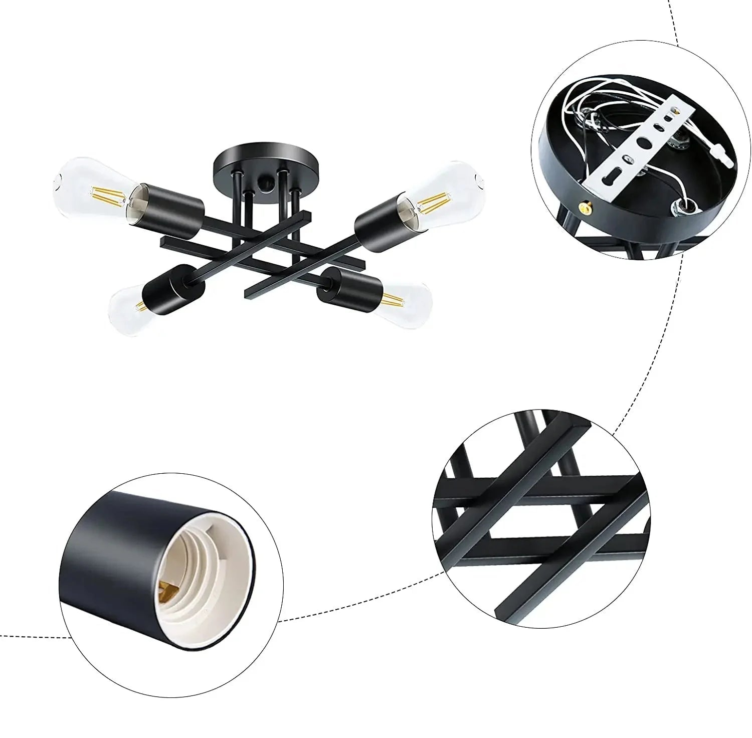 Lustre de Teto Moderno Preto com Design Sputnik para Sala Lenogue