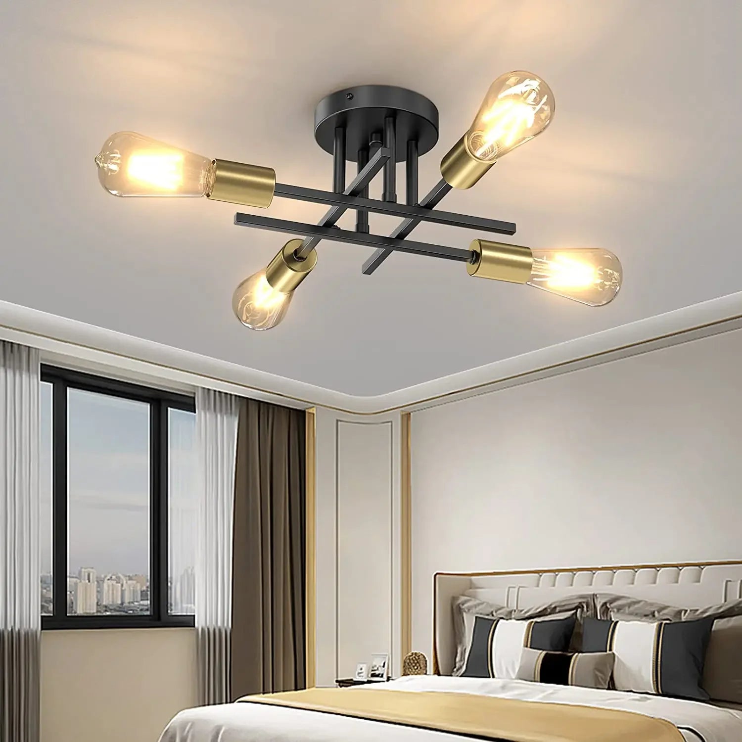 Lustre de Teto Moderno Preto com Design Sputnik para Sala Lenogue Dourado