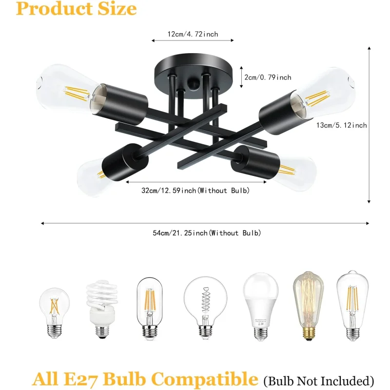 Lustre de Teto Moderno Preto com Design Sputnik para Sala Lenogue