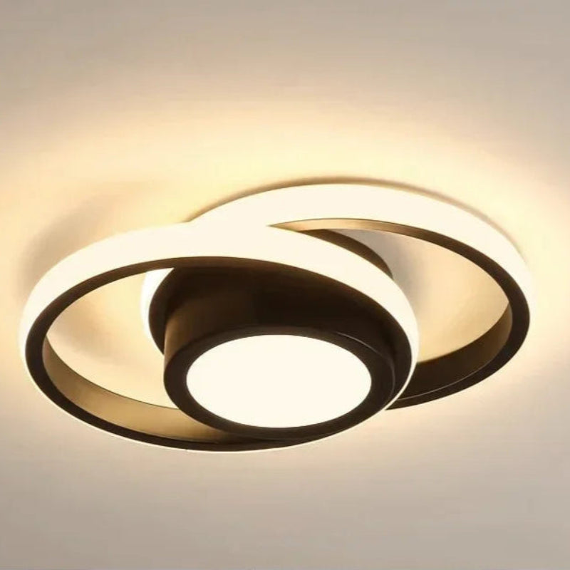 Lustre Led de Teto Moderno com 3 Cores para Quarto e Sala Lenogue Preto Redondo / Luz Amarela