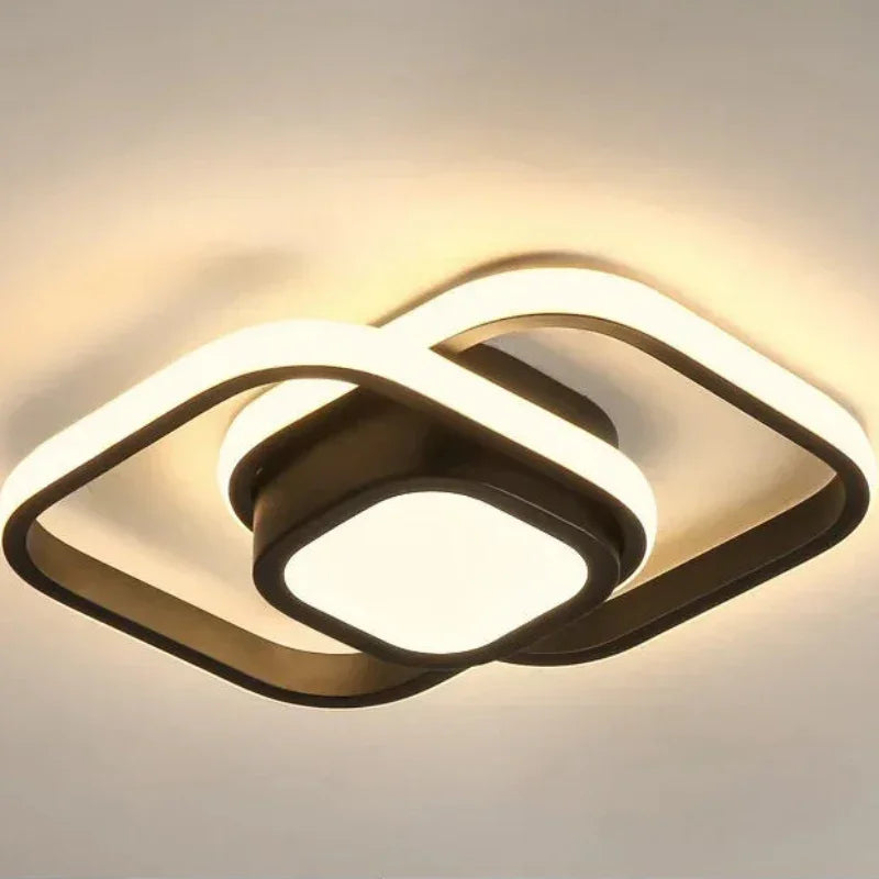 Lustre Led de Teto Moderno com 3 Cores para Quarto e Sala Lenogue Preto Quadrado / Luz Amarela