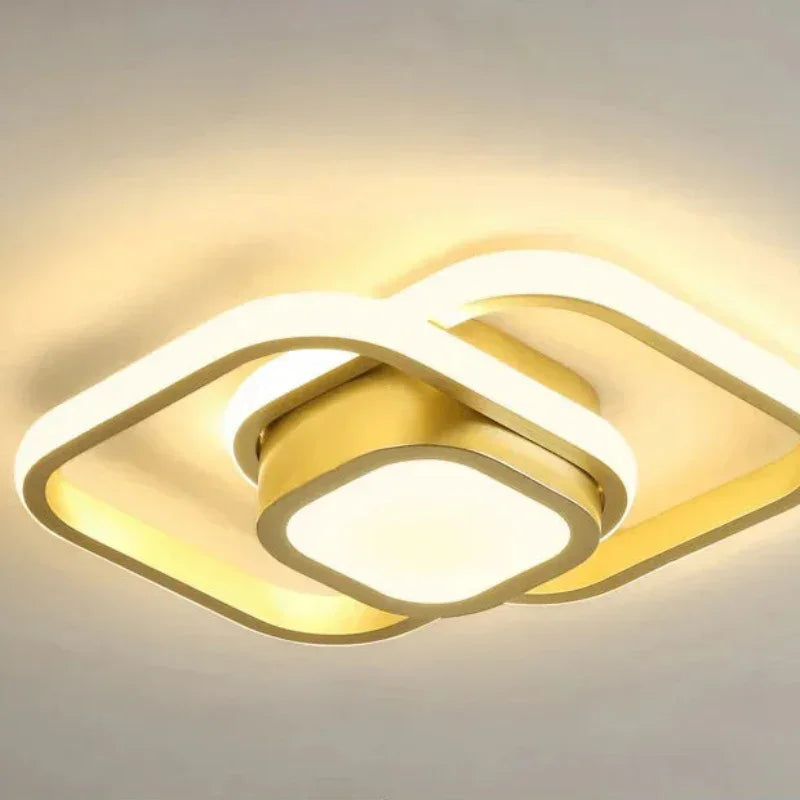 Lustre Led de Teto Moderno com 3 Cores para Quarto e Sala Lenogue Dourado Quadrado / Luz Amarela