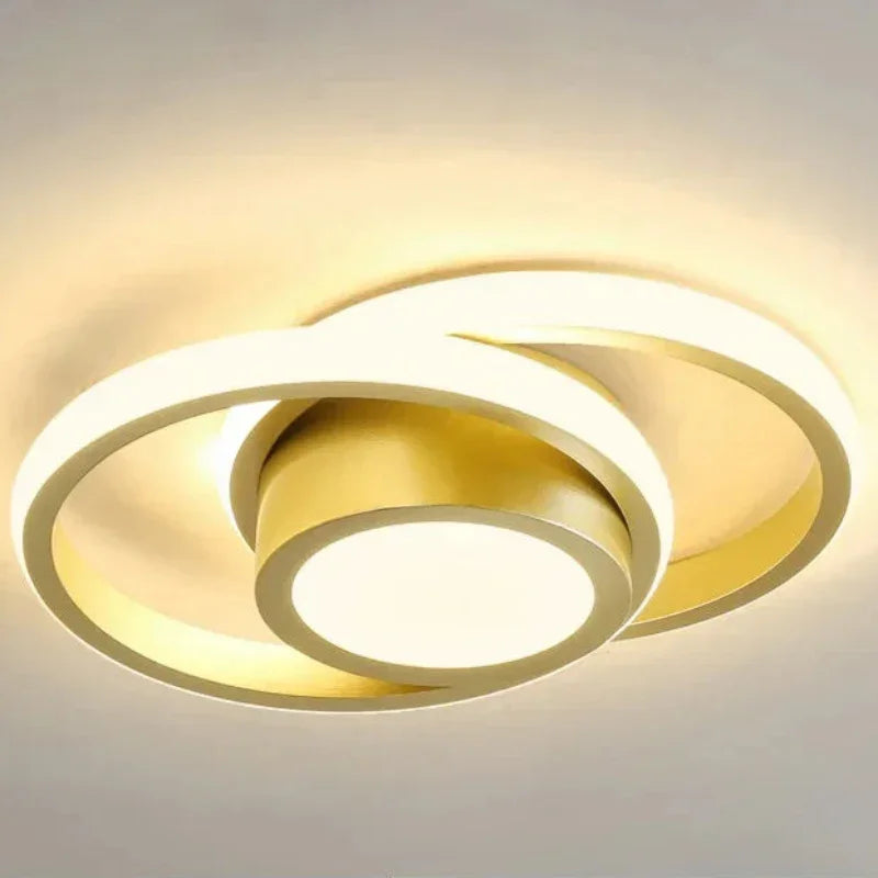 Lustre Led de Teto Moderno com 3 Cores para Quarto e Sala Lenogue Dourado Redondo / Luz Amarela