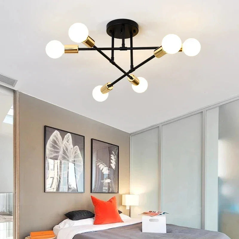 Lustre Led Nórdico Preto e Dourado para Quarto Sala Lenogue / 20 x 70 Cm