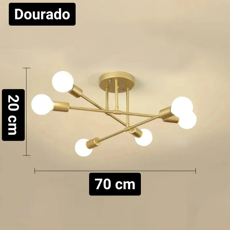 Lustre Led Nórdico Preto e Dourado para Quarto Sala Lenogue