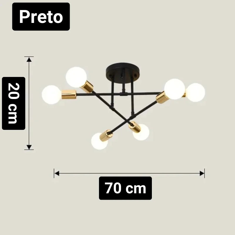 Lustre Led Nórdico Preto e Dourado para Quarto Sala Lenogue