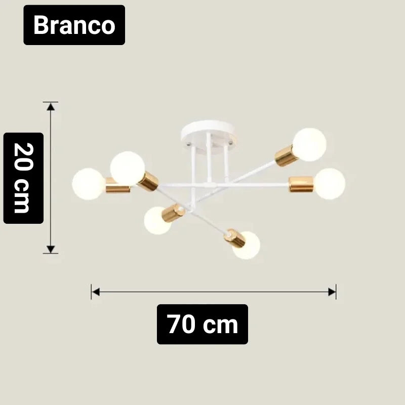 Lustre Led Nórdico Preto e Dourado para Quarto Sala Lenogue Branco / 20 x 70 Cm