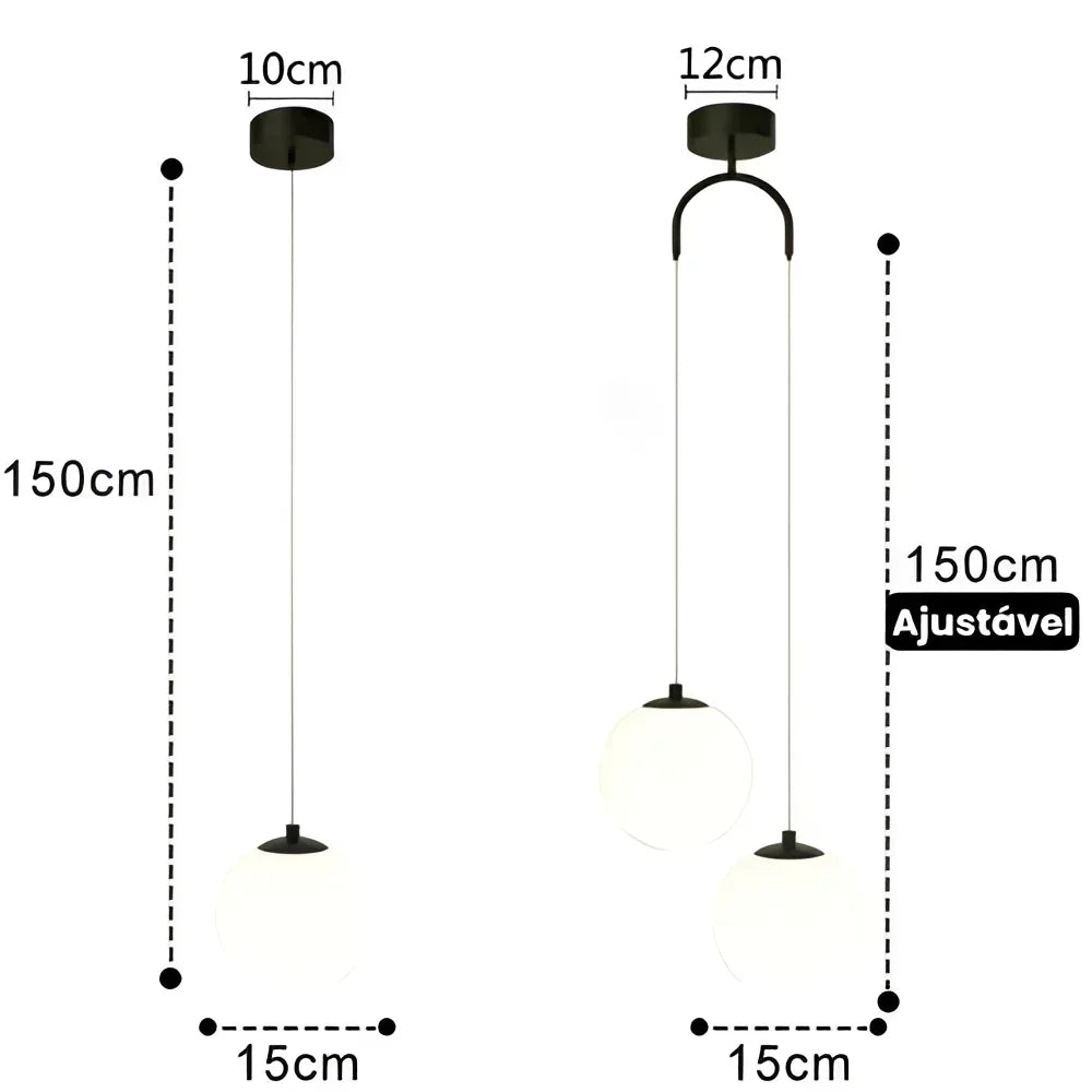 Lustre Pendente de Vidro com Led para Sala e Quarto Lenogue