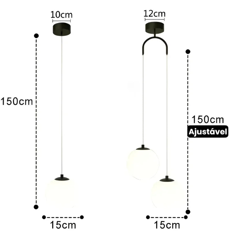 Lustre Pendente de Vidro com Led para Sala e Quarto Lenogue
