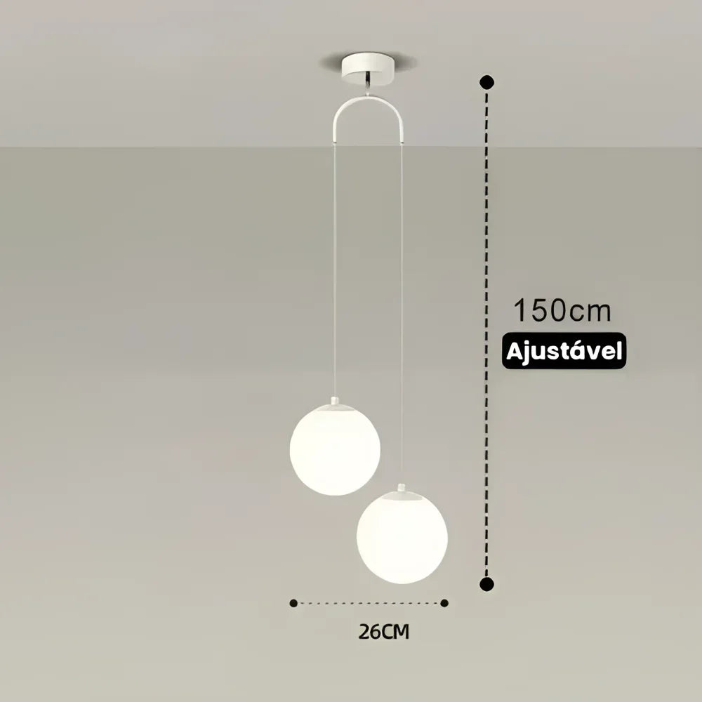 Lustre Pendente de Vidro com Led para Sala e Quarto Lenogue Branco - 2 Luminárias / Luz Quente (amarelo)