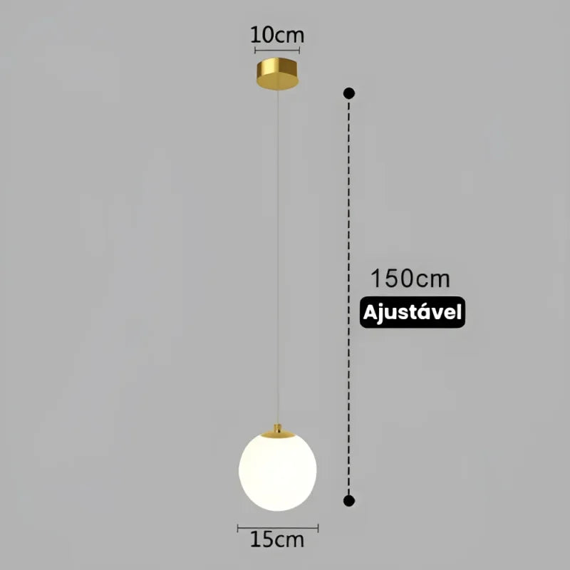 Lustre Pendente de Vidro com Led para Sala e Quarto Lenogue Dourado - 1 Luminária / Luz Quente (amarelo)