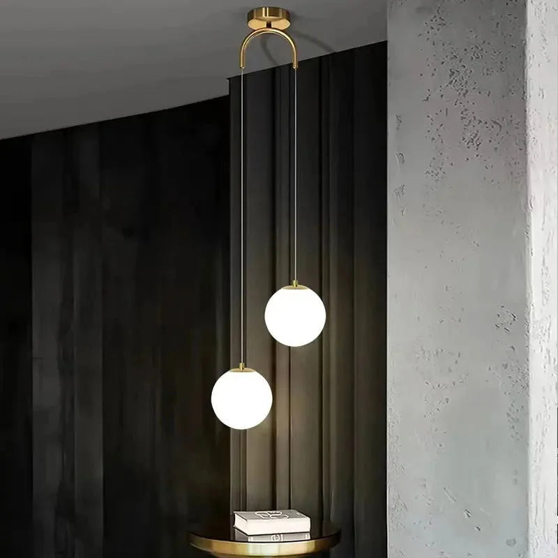 Lustre Pendente de Vidro com Led para Sala e Quarto Lenogue Dourado - 2 Luminárias / Luz Quente (amarelo)