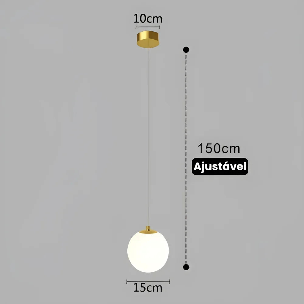 Lustre Pendente de Vidro com Led para Sala e Quarto Lenogue Dourado - 1 Luminária / Luz Quente (amarelo)