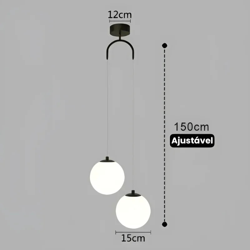 Lustre Pendente de Vidro com Led para Sala e Quarto Lenogue Preto - 2 Luminárias / Luz Quente (amarelo)