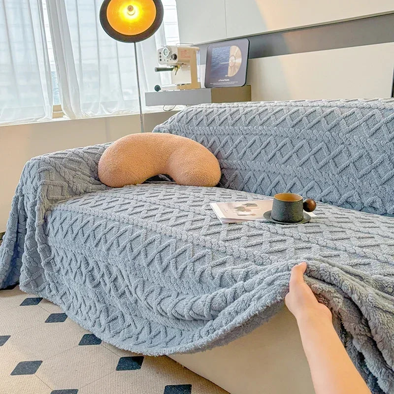 Manta Coral Azul Fleece Grossa para Sofá e Sala de estar Lenogue / 180 x 130 Cm