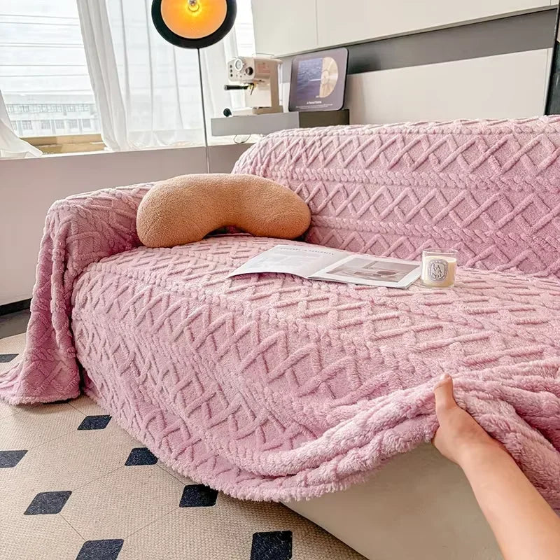 Manta Coral Cinza Fleece Grossa para Sofá e Sala de estar Lenogue