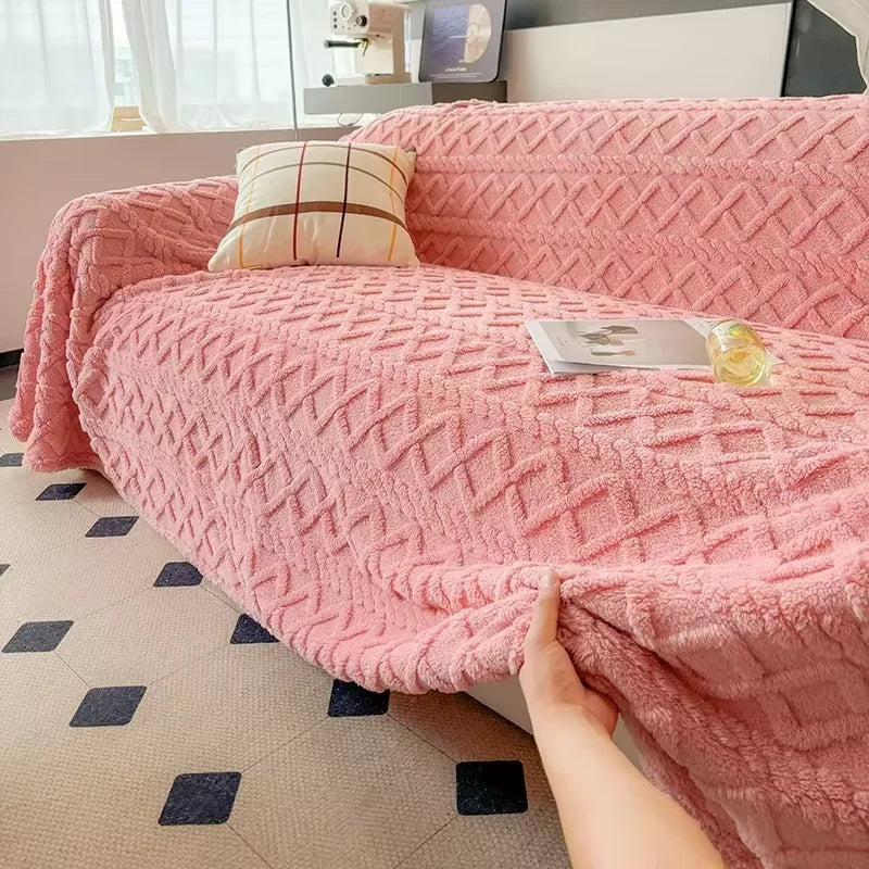 Manta Coral Roxo Fleece Grossa para Sofá e Sala de estar Lenogue