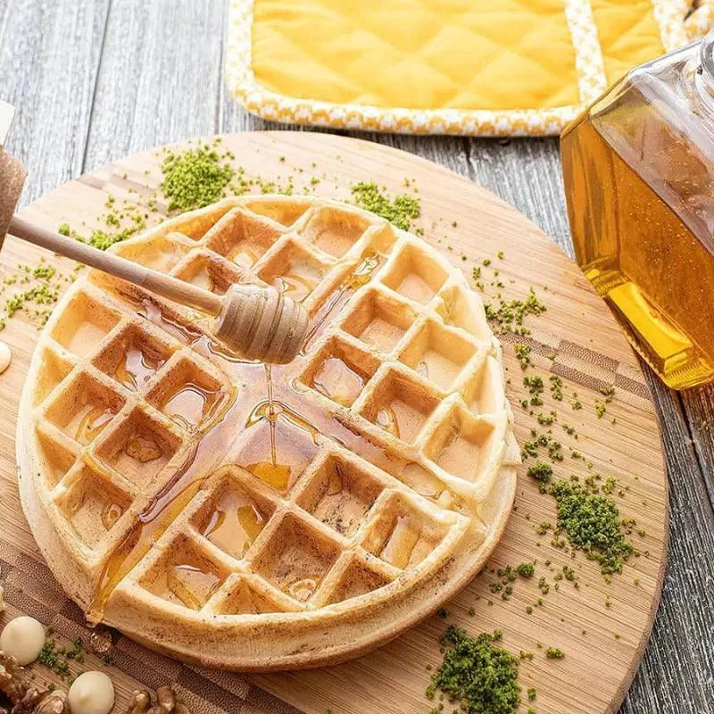 Meleira de Vidro com Tampa Madeira e Colher para Mel Lenogue