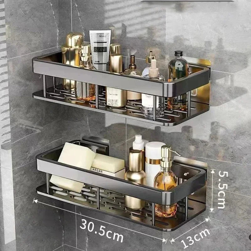 Organizador de Banheiro em Alumínio sem Furar para Shampoo e Toalhas Lenogue Preto (2 Peças)