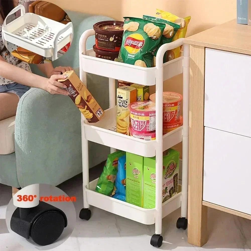 Organizador de Cozinha com Rodas Multiuso Preto ou Branco para Casa Lenogue