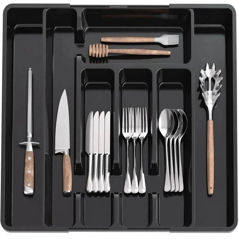 Organizador de Gaveta Cozinha Expansível para Talheres e Utensílios Lenogue Preto