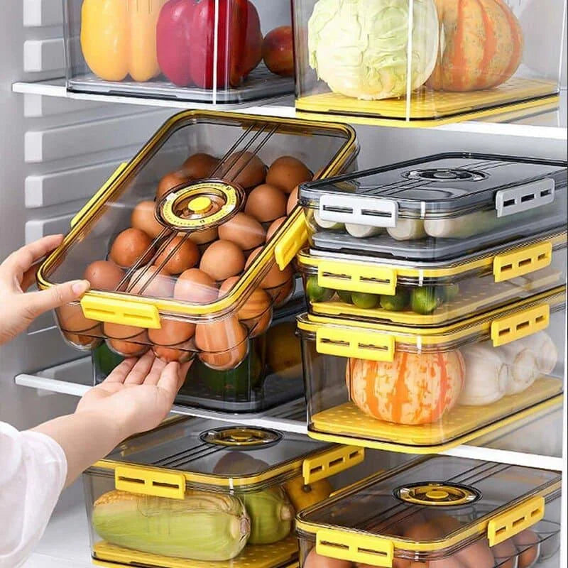 Organizador de Geladeira Transparente com Marcador Data para Alimentos Lenogue Amarelo (caixa Ovos - 24 Unidades)