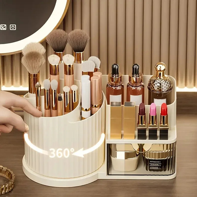 Organizador de Maquiagem Giratório Suporte Pincéis e Gaveta Lenogue