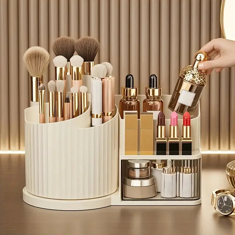 Organizador de Maquiagem Giratório Suporte Pincéis e Gaveta Lenogue