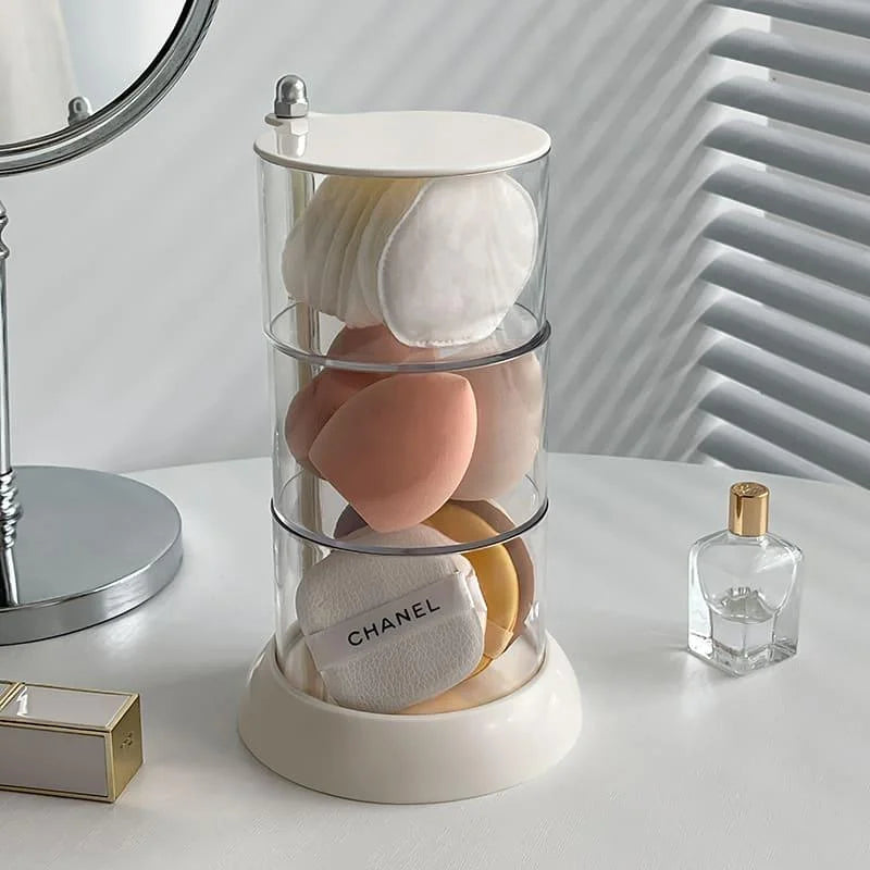 Organizador de Maquiagem Porta Esponja com Design Empilhável e Moderno Lenogue Bege (3 Andares)