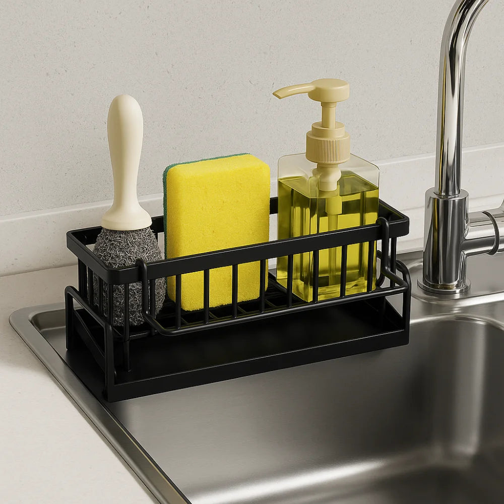 Organizador de Pia com Prateleira e Dreno para Cozinha Lenogue Preto
