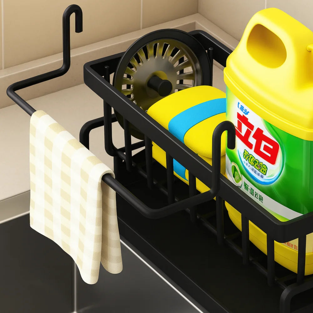 Organizador de Pia com Prateleira e Dreno para Cozinha Lenogue Preto