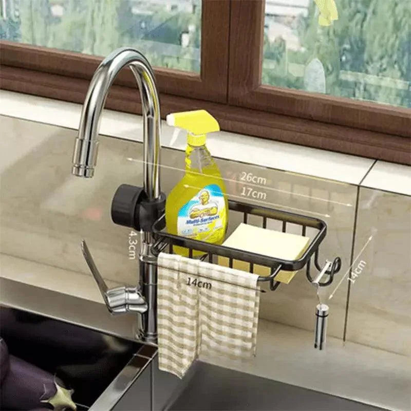 Organizador de Pia em Alumínio Porta Esponja para Cozinha Lenogue Simples / Preto