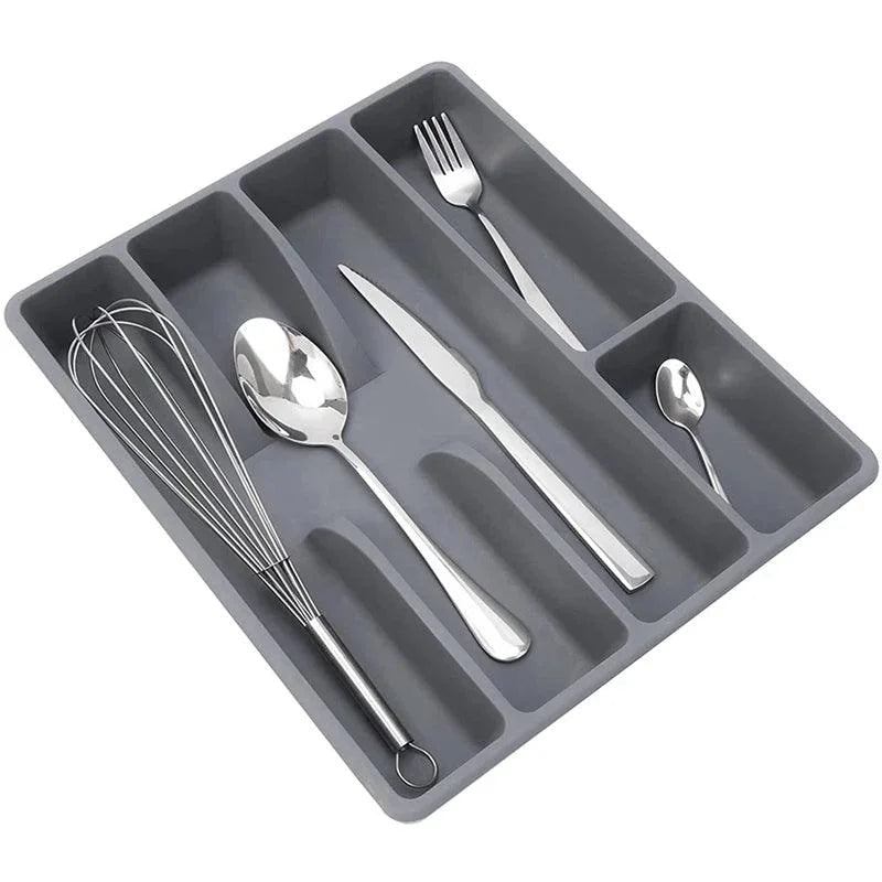 Organizador de Talheres Cinza com 5 Divisórias para Gavetas Cozinha Lenogue