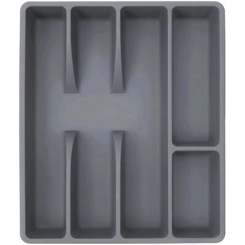 Organizador de Talheres Cinza com 5 Divisórias para Gavetas Cozinha Lenogue