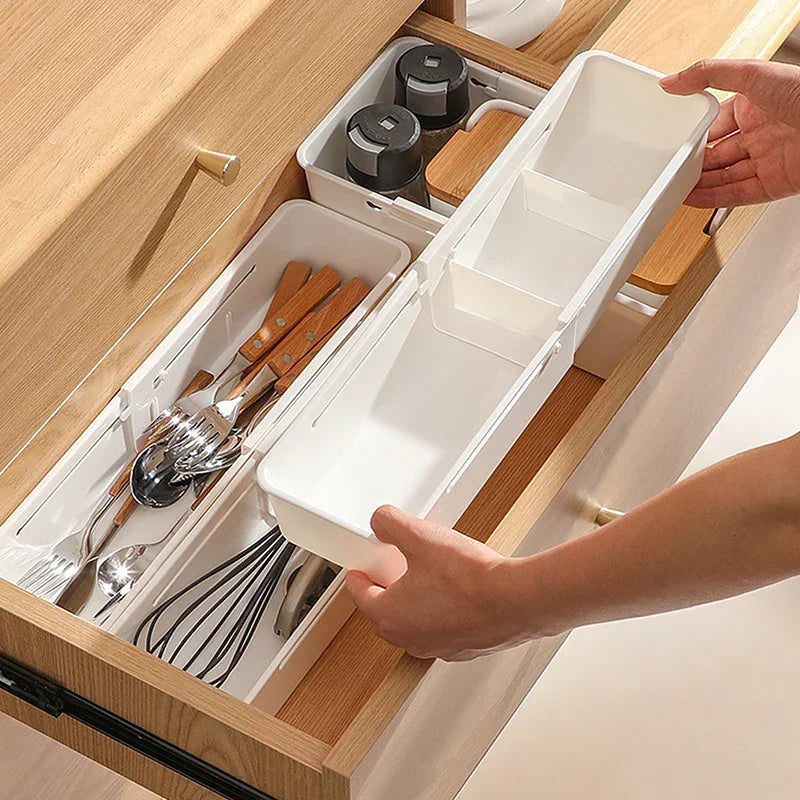 Organizador Multiuso Retrátil para Gaveta Cozinha e Escritório Lenogue Branco Expansível / 10 x 27 6.3 Cm