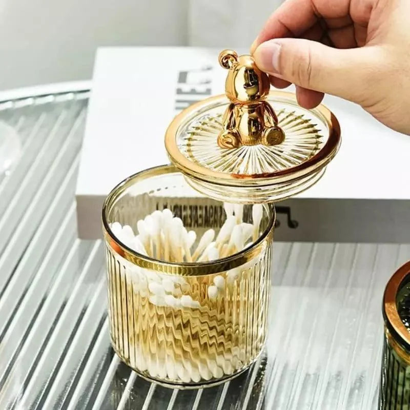 Organizador Porta Cotonete e Algodão Acrílico para Banheiro Beleza Lenogue Dourado