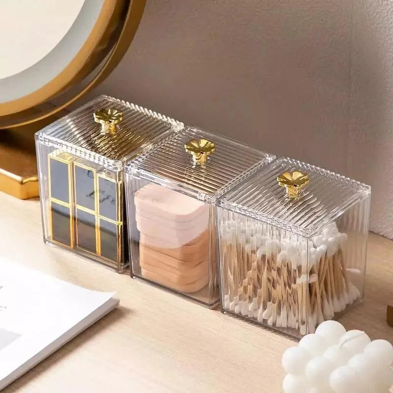 Organizador Porta Cotonete e Algodão Acrílico para Banheiro Quarto Lenogue