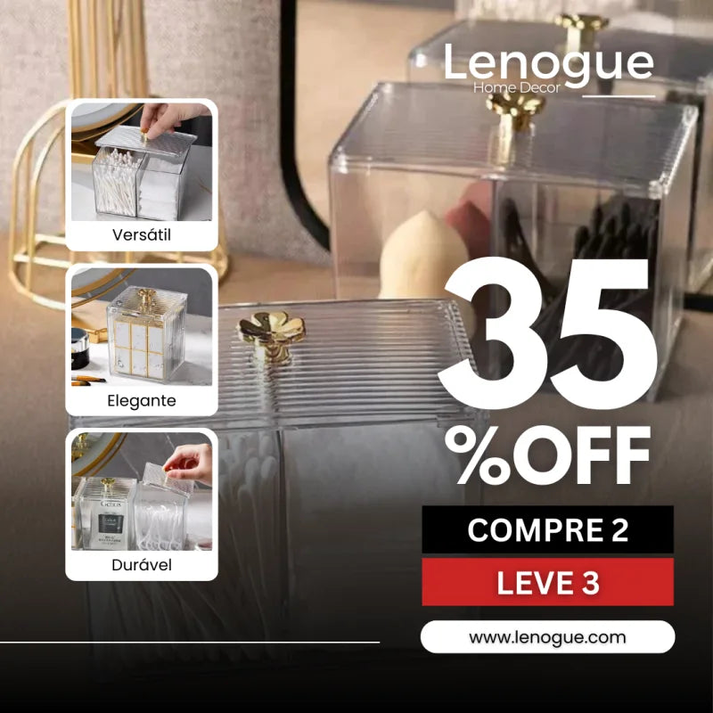 Organizador Porta Cotonete e Algodão Acrílico para Banheiro Quarto Lenogue Transparente (p) / Compre 2 Leve 3