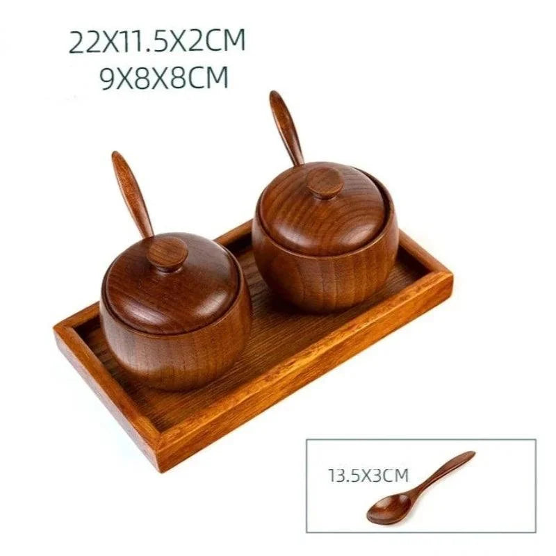 Organizador Porta Temperos em Madeira Maciça Lenogue Conj. 2 Potes com Colher