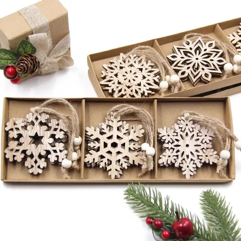 Pingentes de Natal Rústicos em Madeira 12 Unidades para árvore Lenogue Branca (12 Unidades)