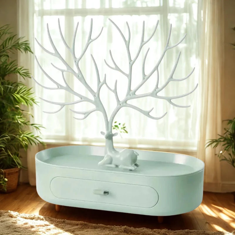 Porta Jóias Acrílico Design árvore com Gaveta para Organizar Acessórios Lenogue Verde