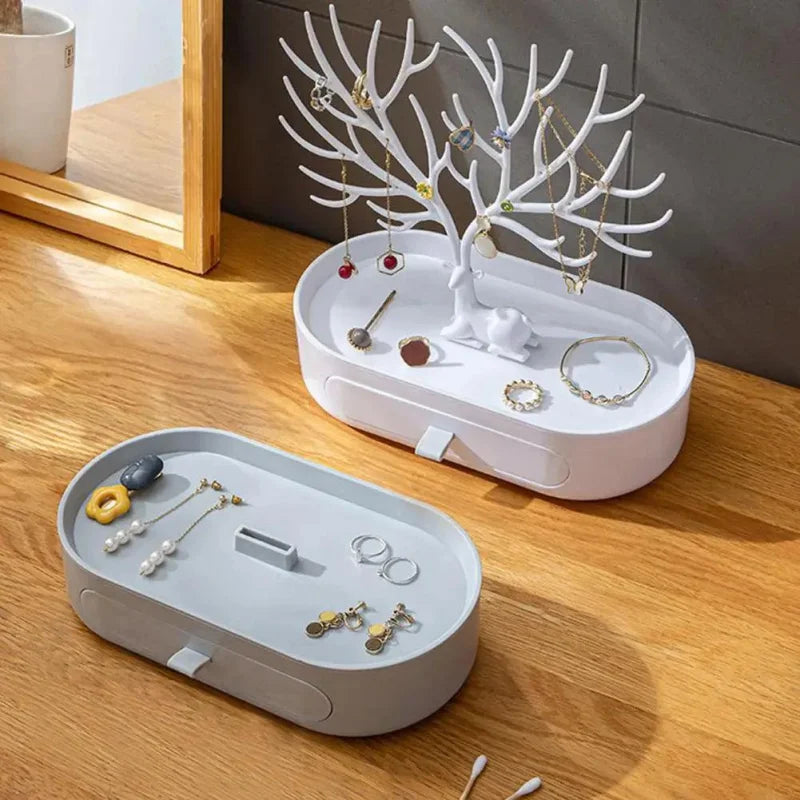 Porta Jóias Acrílico Design árvore com Gaveta para Organizar Acessórios Lenogue