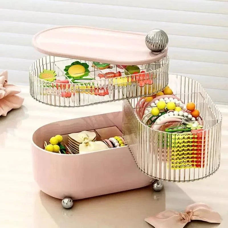 Porta Joias Organizador Transparente com Divisórias e Design Moderno Lenogue Rosa / 3 Andares